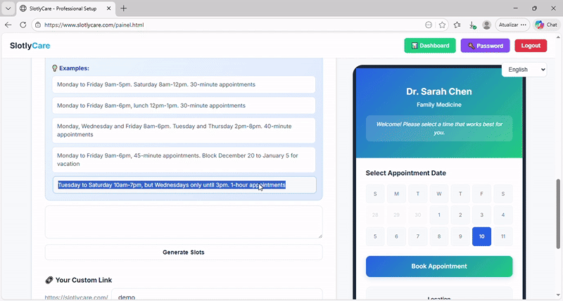 SlotlyCare Panel Demo